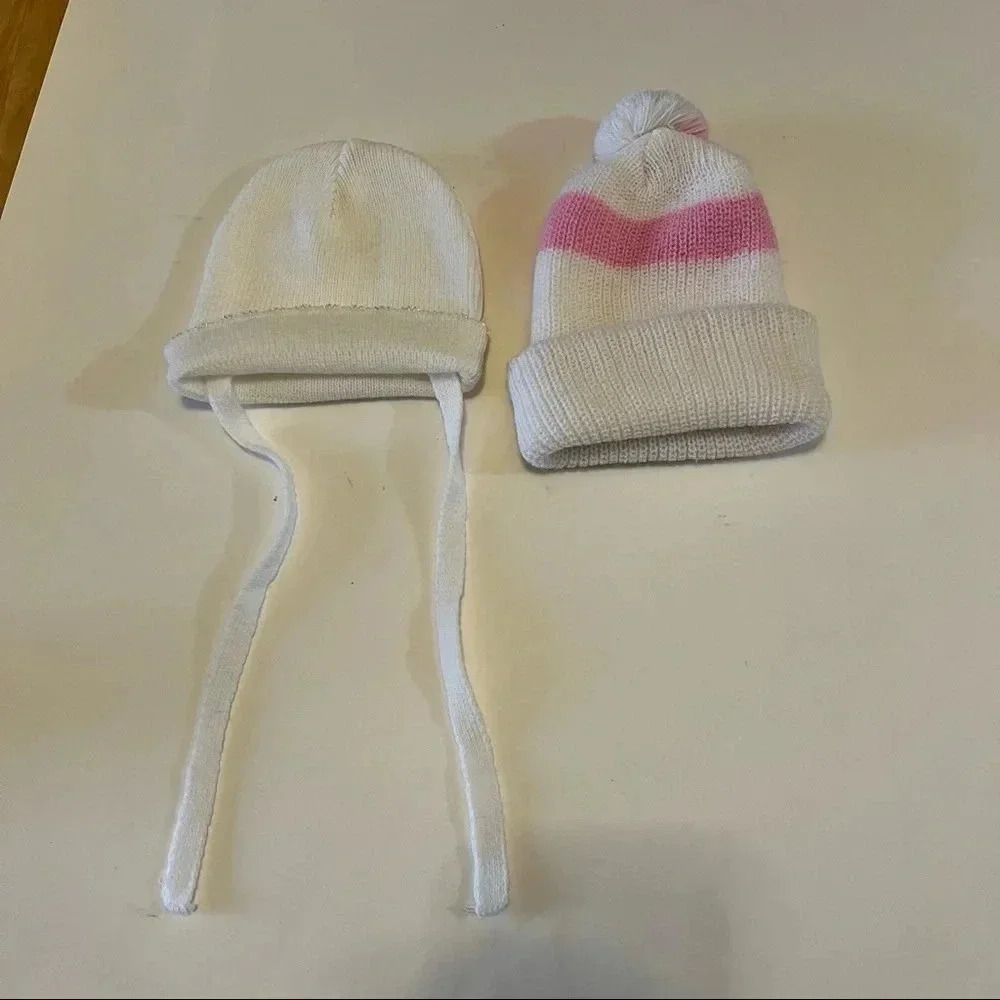Vintage Newborn Baby Infant Toddler Knit Hat Beanie Lot Of 2 Acrylic - Picture 4 of 6